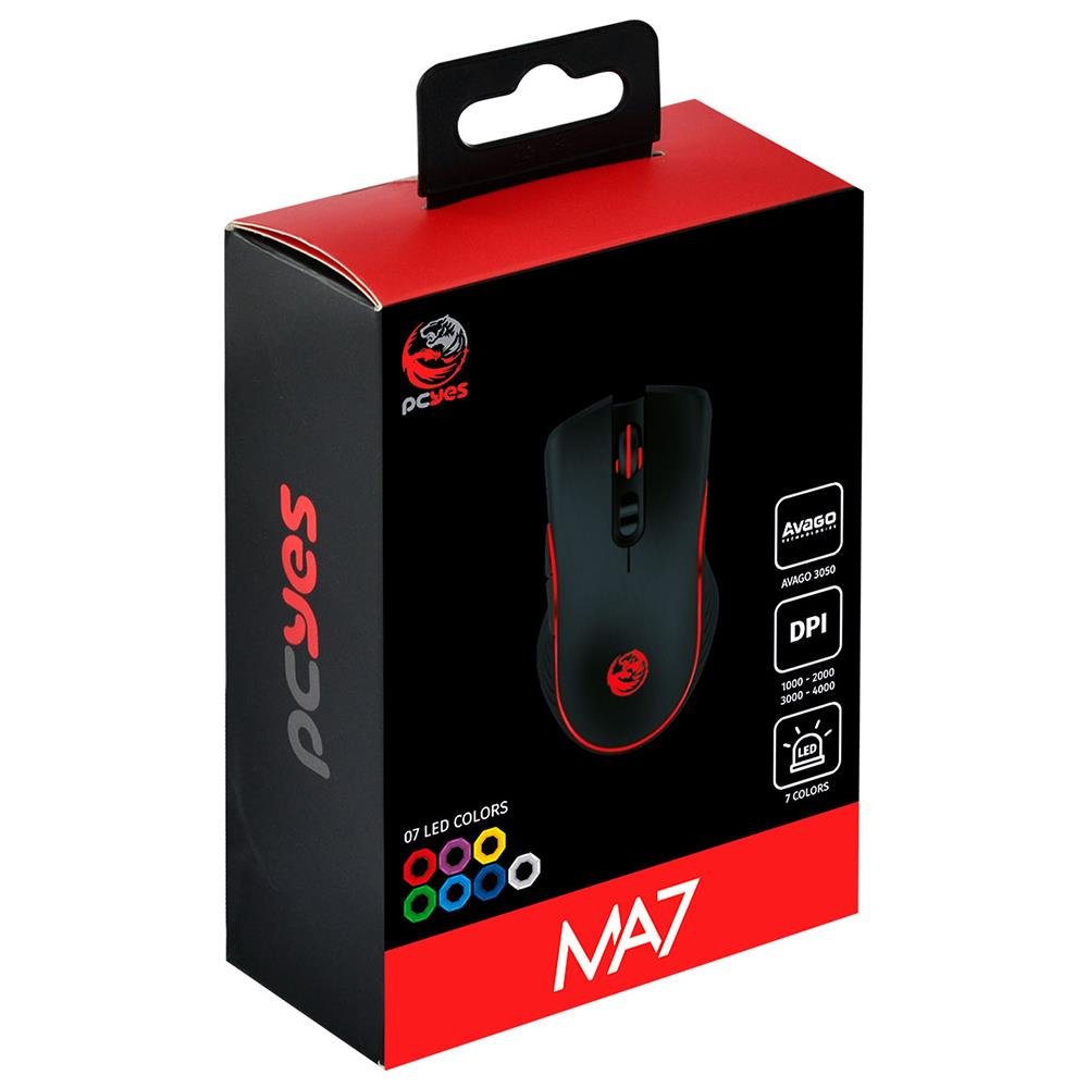 Mouse Gamer Pcyes Ma7 Dpi 4000 Sensor Avago 3050 Led 7 Cores