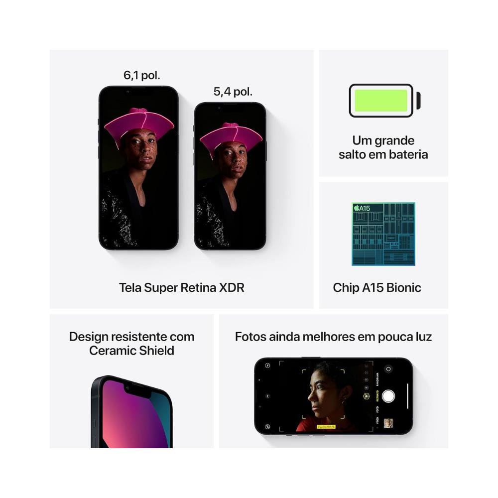 Iphone 13 Apple 128Gb 5G Tela De 6,1" E Câmera Dupla De 12 Mp - Meia-Noite