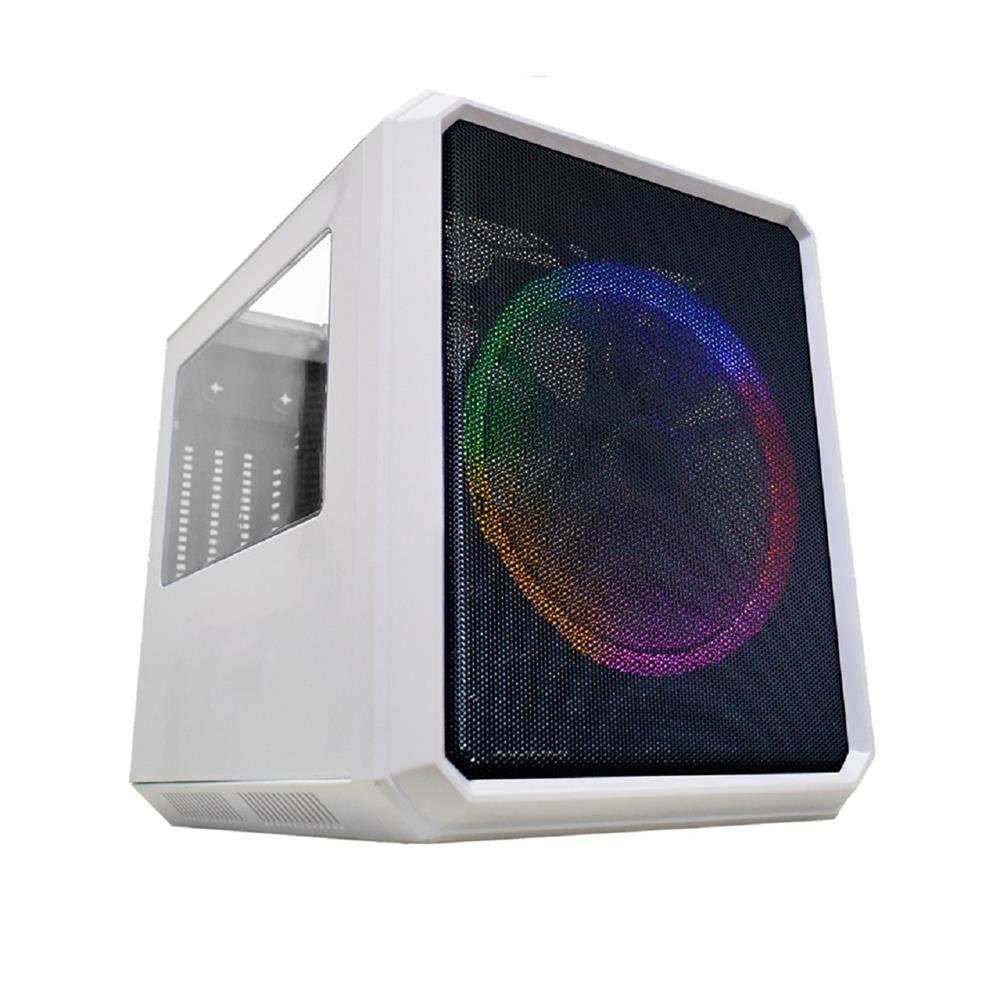 Gabinete Gamer K-Mex Microcraft Iv Cg-04Rc, Mini Tower, Lateral Em Acrílico, Sem Fonte, Com 1 Fan Multicolor, Branco