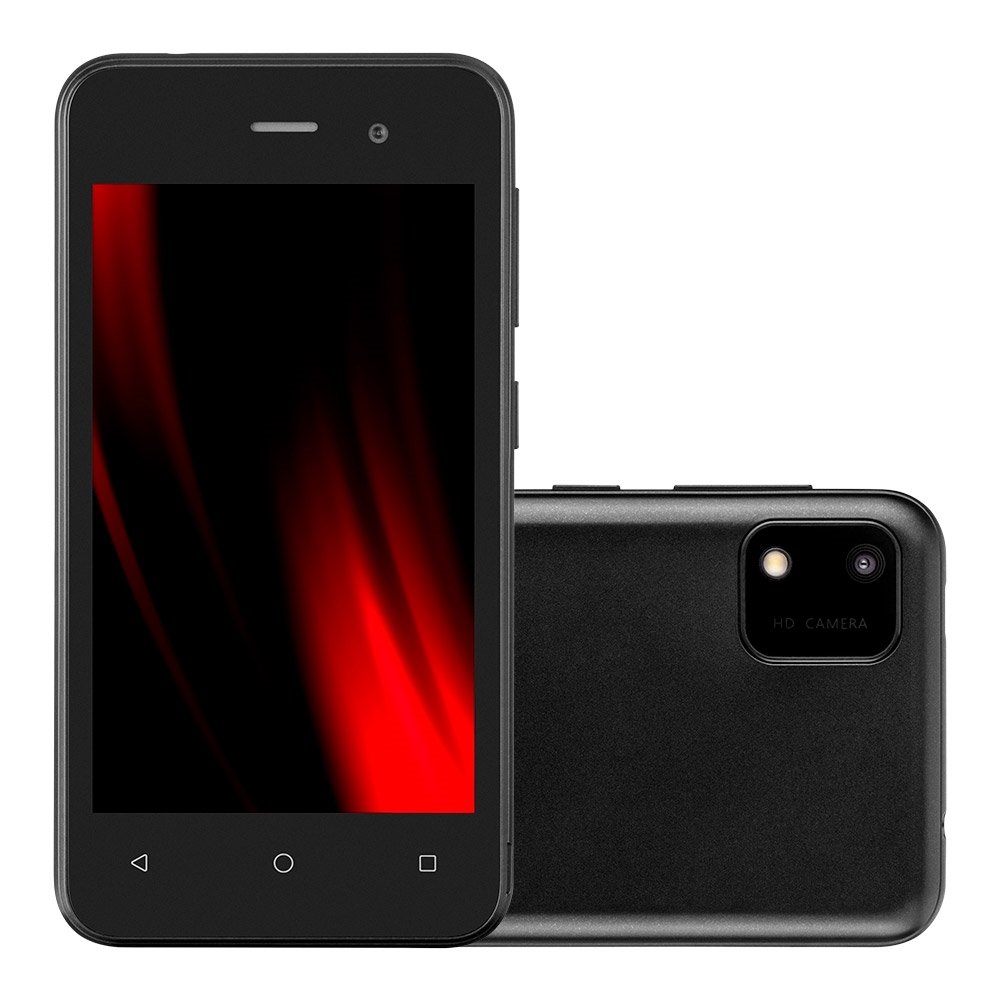 Smartphone Multilaser E Lite 2 Preto, Tela de 4" - 3G+Wi-Fi, Android 10, Câm. Tras. de 2MP e Frontal de 2MP, 1GB RAM, 32GB