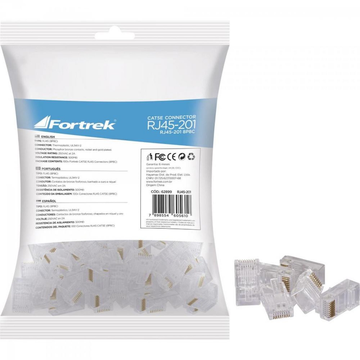 Conector Macho CAT5E RJ45 201 Fortrek FK 120E