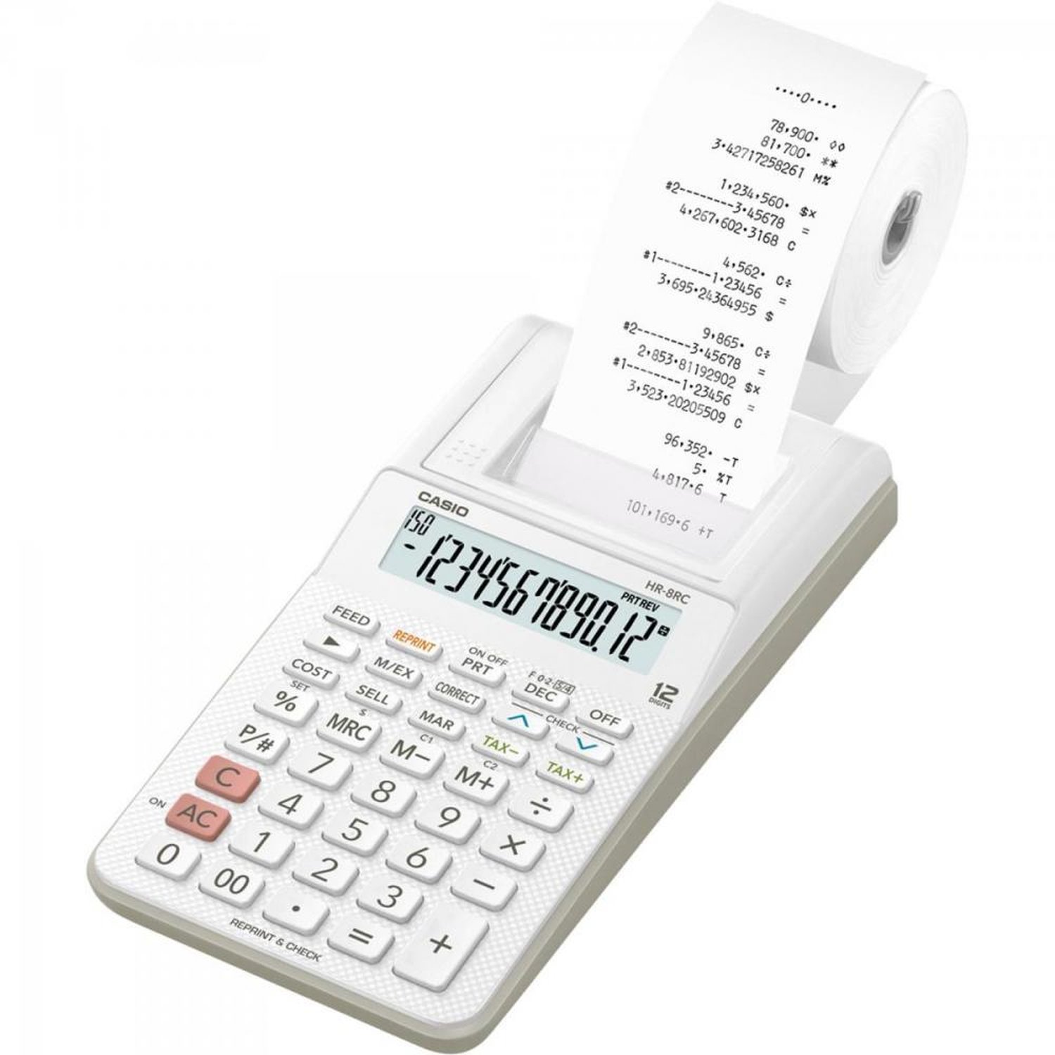 Calculadora Com Bobina Casio Hr-8Rc-We-B-Dc 12 Dígitos Branca Un.Venda: Pc/1