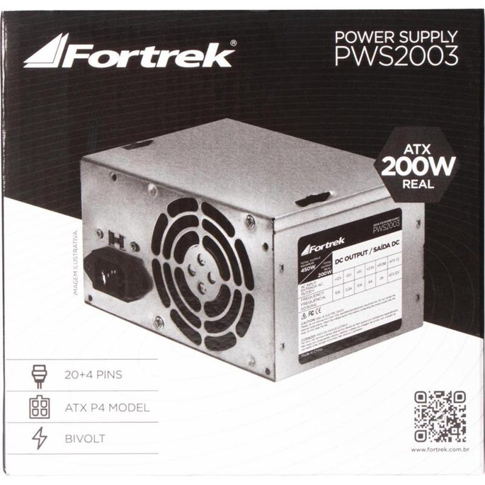 Fonte ATX 200W Reais 20+4P PWS-2003 Fortrek