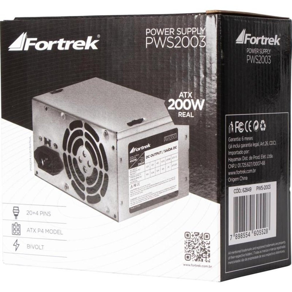 Fonte ATX 200W Reais 20+4P PWS-2003 Fortrek