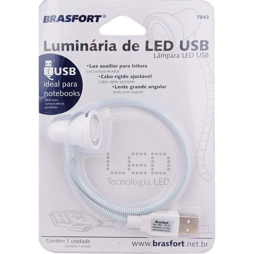 Luminária Led Usb Branca Brasfort