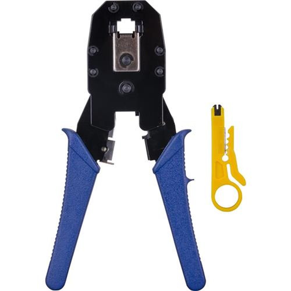 Alicate para Crimpar Rj45/Rj12/Rj11 com Chave Keystone + Desencapador de Cabos Alc01 Azul Hyx