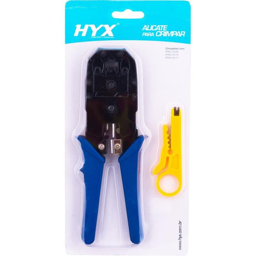 Alicate para Crimpar Rj45/Rj12/Rj11 com Chave Keystone + Desencapador de Cabos Alc01 Azul Hyx