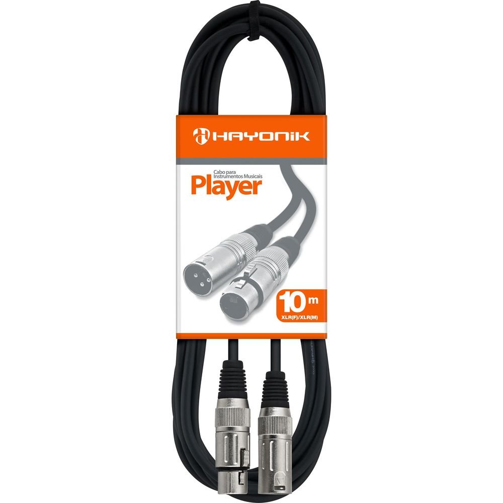 Cabo para Microfone XLR Fêmea X XLR Macho 10 metros Linha Player Preto Hayonik
