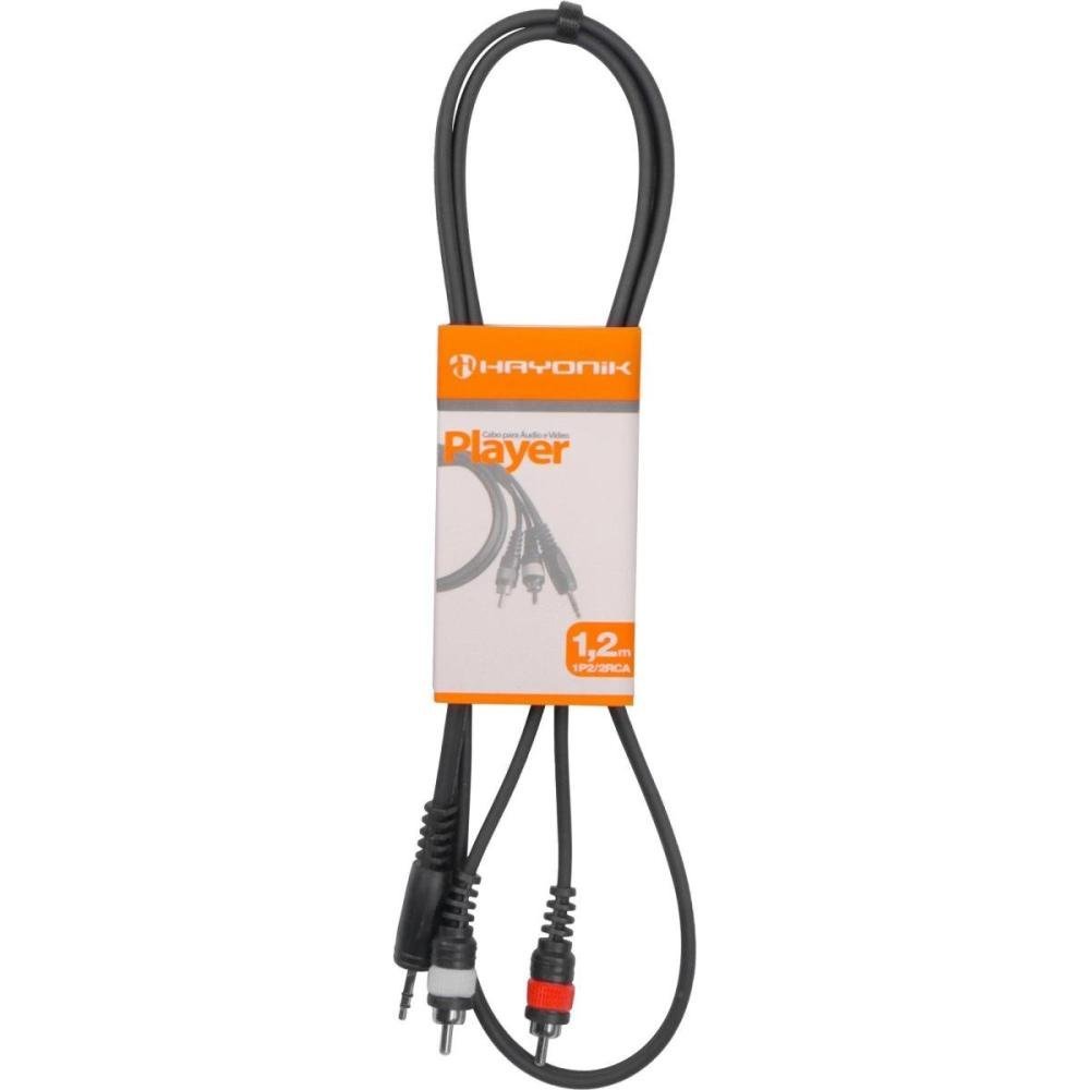 Cabo de Áudio Linha Player P2 x RCA2 1,2 Metros Preto Hayonik