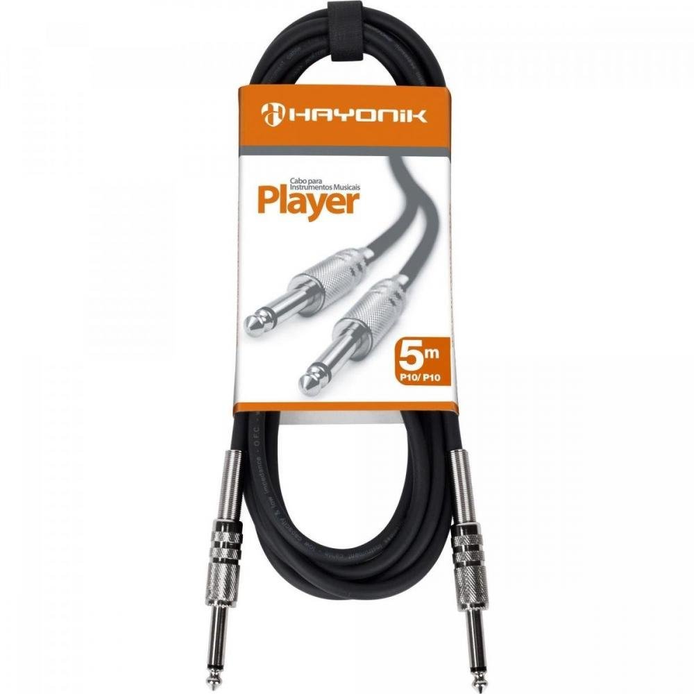 Cabo para Instrumentos Hayonik Player P10 x P10 5m Preto Un.Venda: PC/1