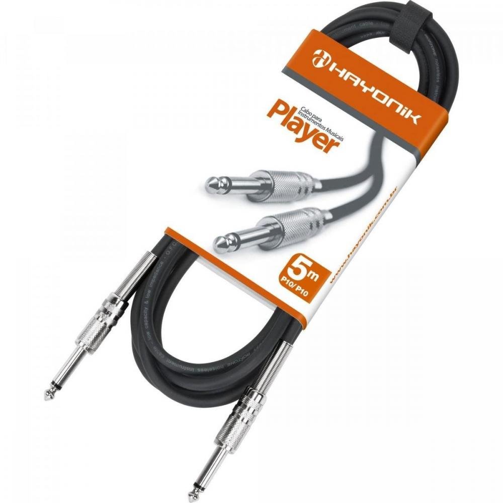 Cabo para Instrumentos Hayonik Player P10 x P10 5m Preto Un.Venda: PC/1
