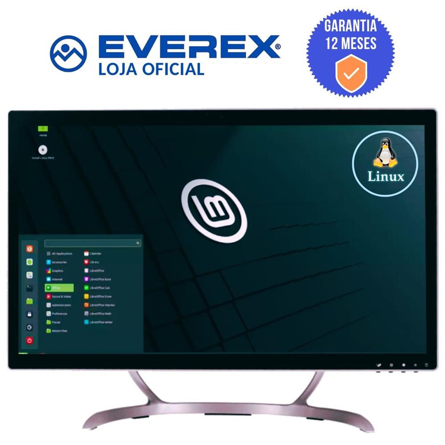 All in One Intel Core i3-5005U, Tela FHD 21,5", 8GB , 240 SSD e Linux - Everex