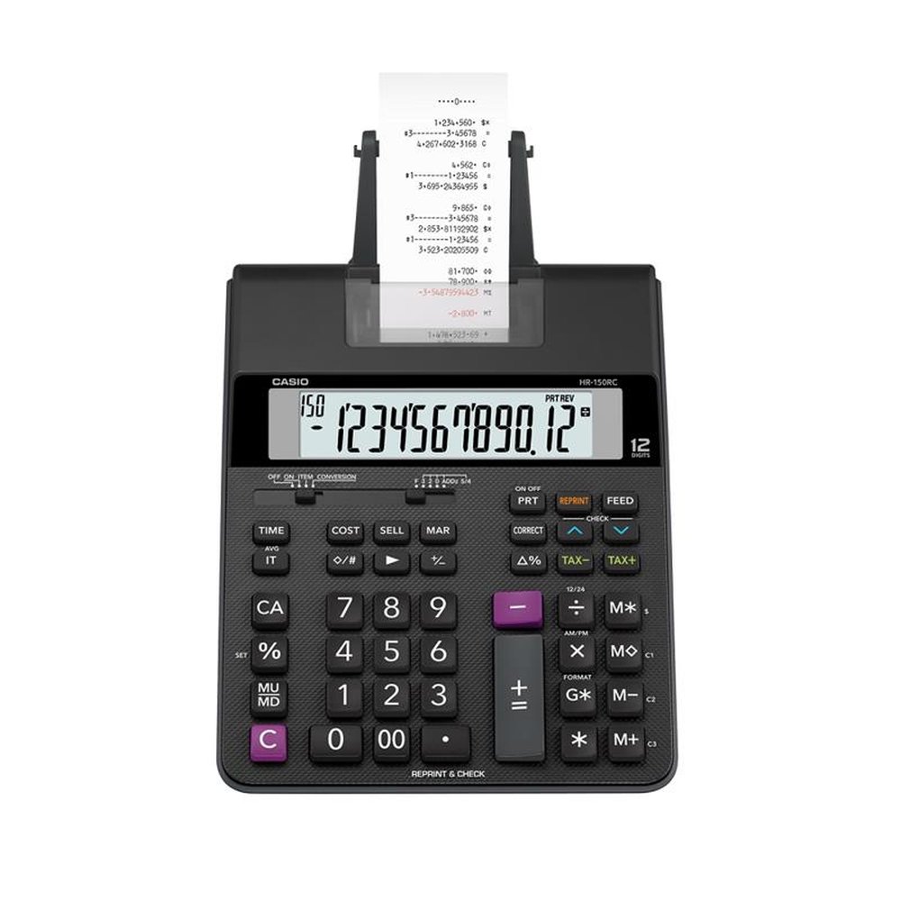 Calculadora De Mesa Com Impressora, Preta, Visor Grande De 12 Digitos, Hr-150rc, Casio
