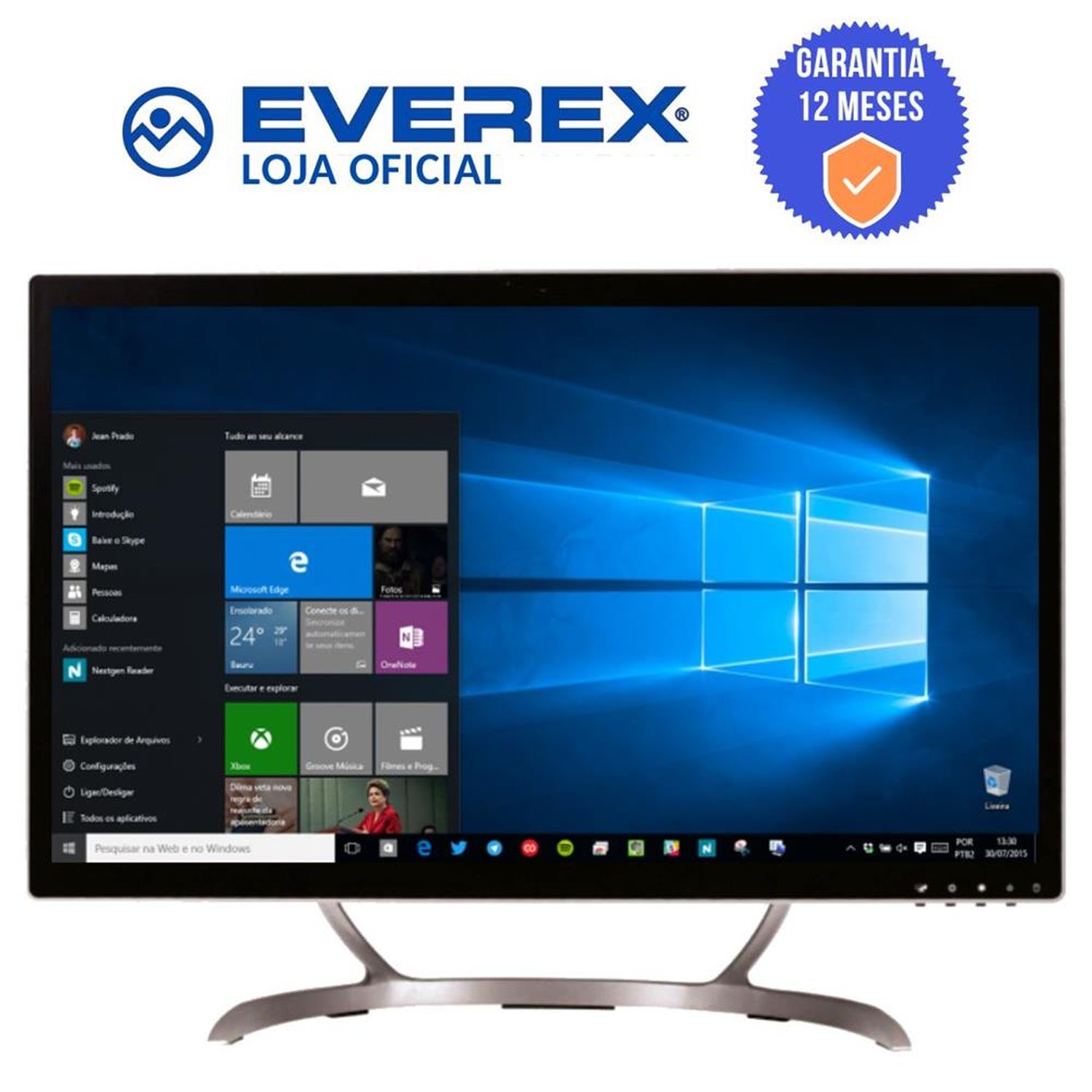 All in One Intel Core i3 5° Geração, Tela Full HD 21,5", 8GB Ram, 240 SSD e Windows 10 Professional