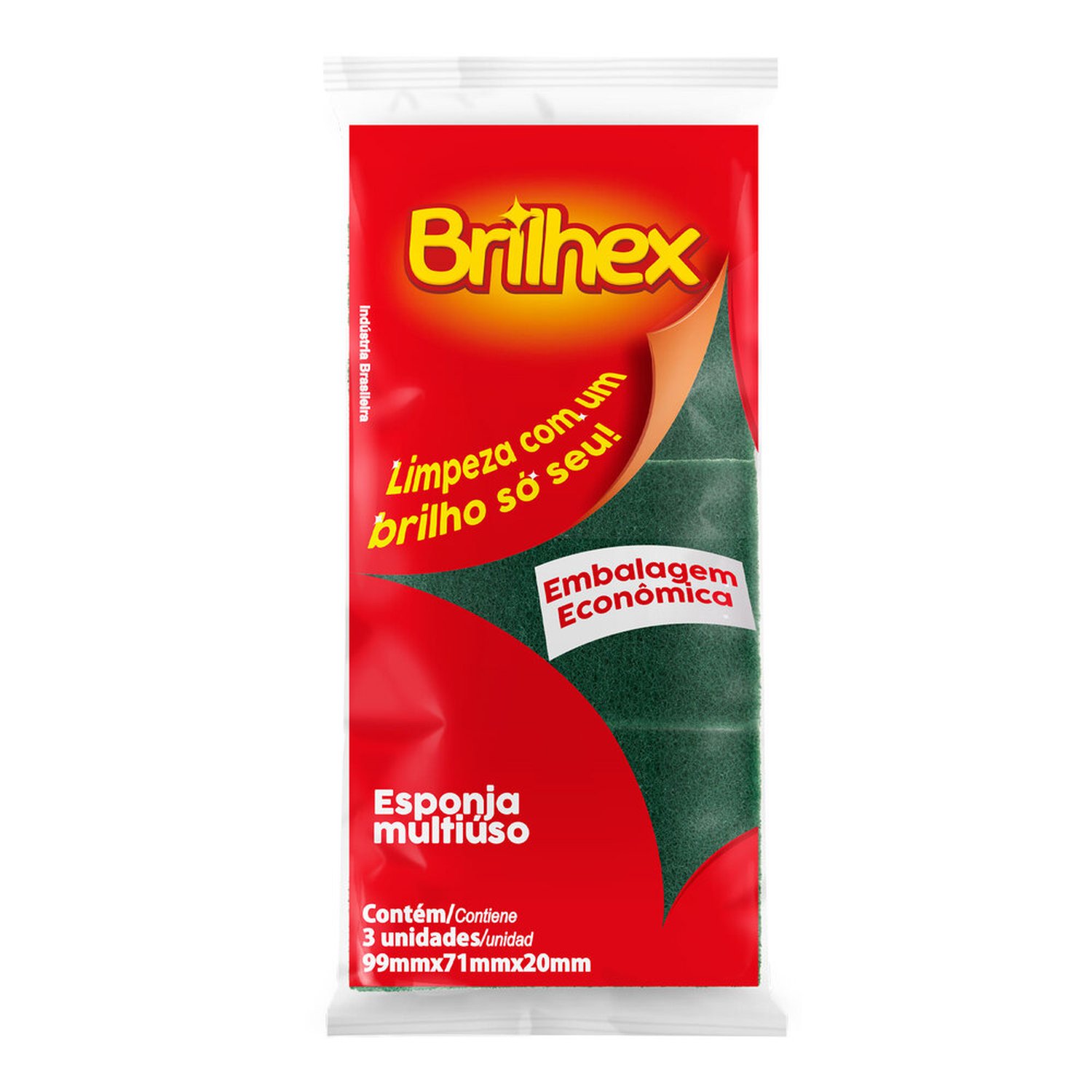 Esponja Multiúso - abrasivo Dupla face 9,9x7,1x2cm com 3 unidades - Marca Brilhex