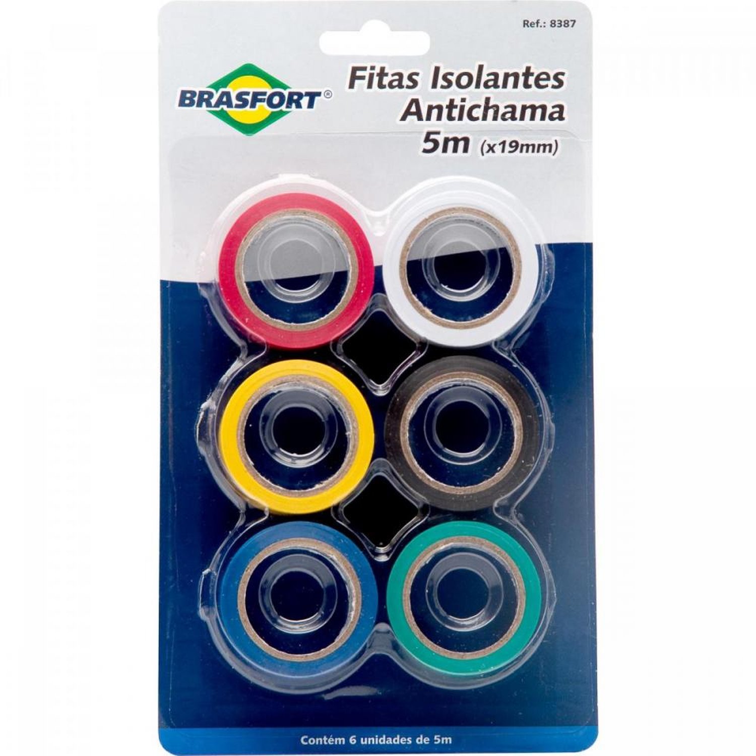 Fita Isolante Antichama Colors 5m Brasfort - Pacote com 6 Unidades