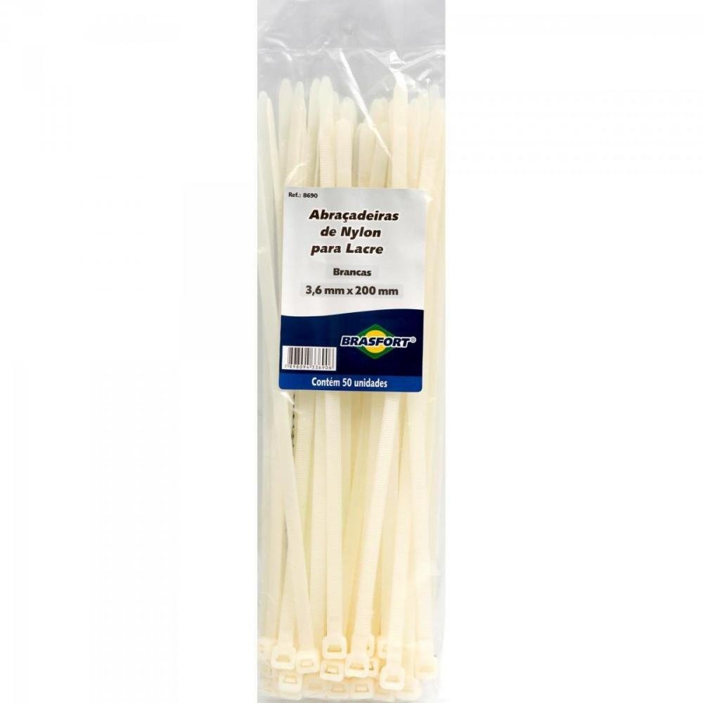 Abraçadeira Nylon Brasfort 3.6Mm X 200Mm Branco 100 Peças