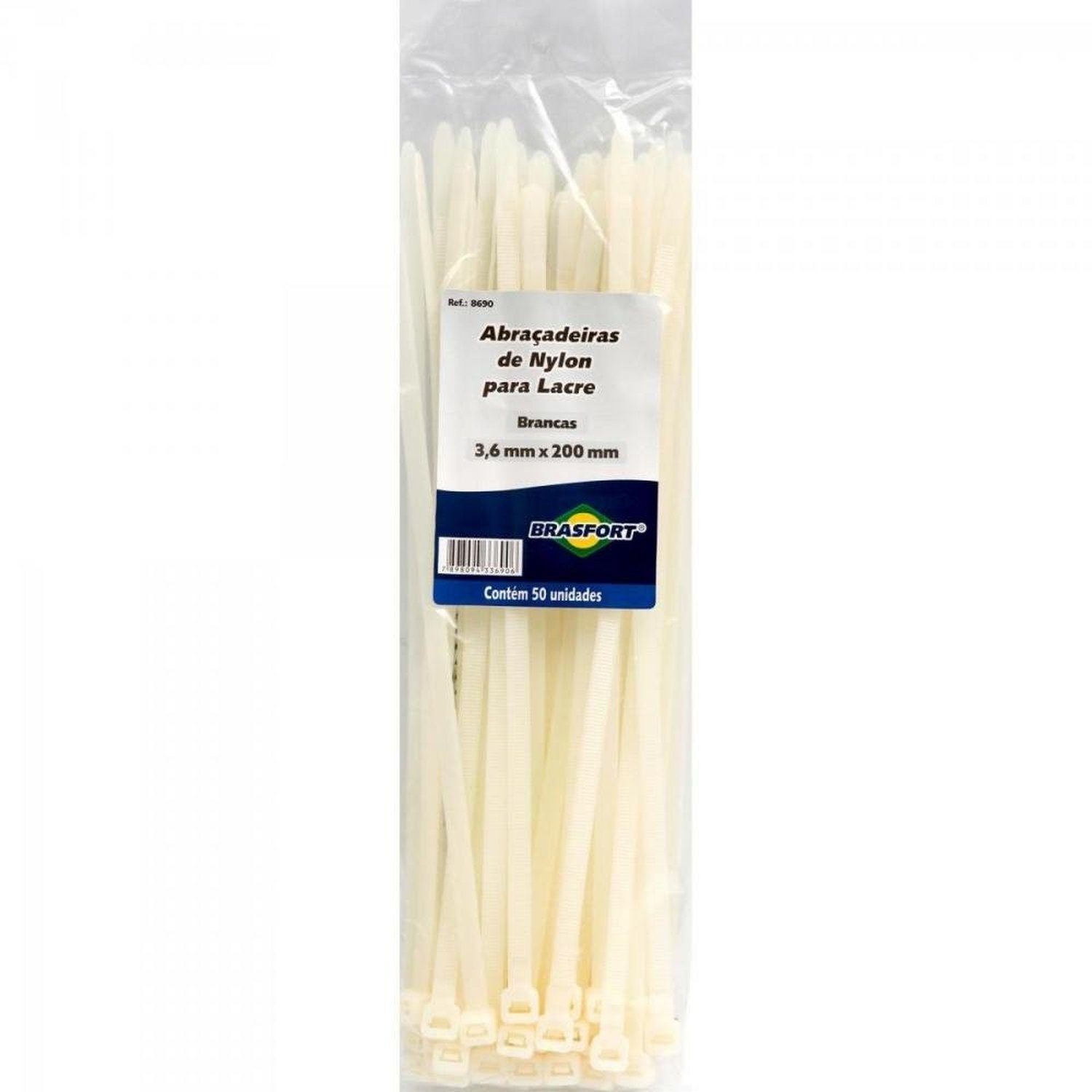 Abraçadeira Nylon Brasfort 3.6Mm X 200Mm Branco 100 Peças
