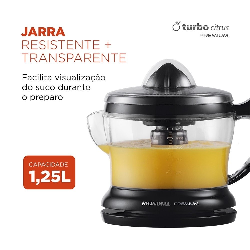 Espremedor de Frutas Mondial E02 Premium - 30W, 1,25 Litros, Preto, 220V