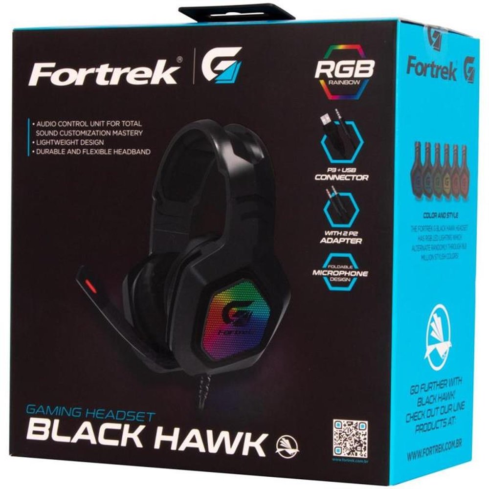 Headset Gamer Rgb Black Hawk Preto Fortrek