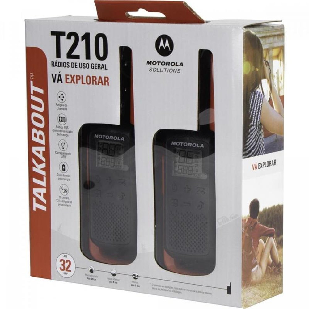 Rádio Comunicador Talkabout 32km T210br Vermelho/Preto Motorola - Caixa com 2 Rádios (1 Par)