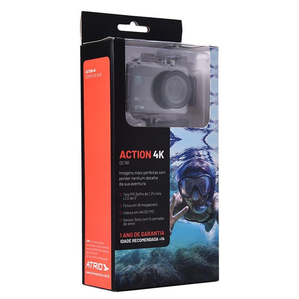 Câmera De Ação Action+Selfie 4k Wifi - Tela Lcd 2pol - 16mp 30 Fps 900 Mah - DC191