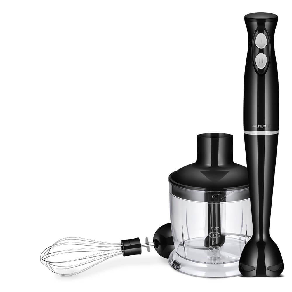 Mixer 3 em 1 Multilaser 220V-350W 2 Velocidades e copo processador / lamina inox para triturar / batedor de clara - Preto - FP06