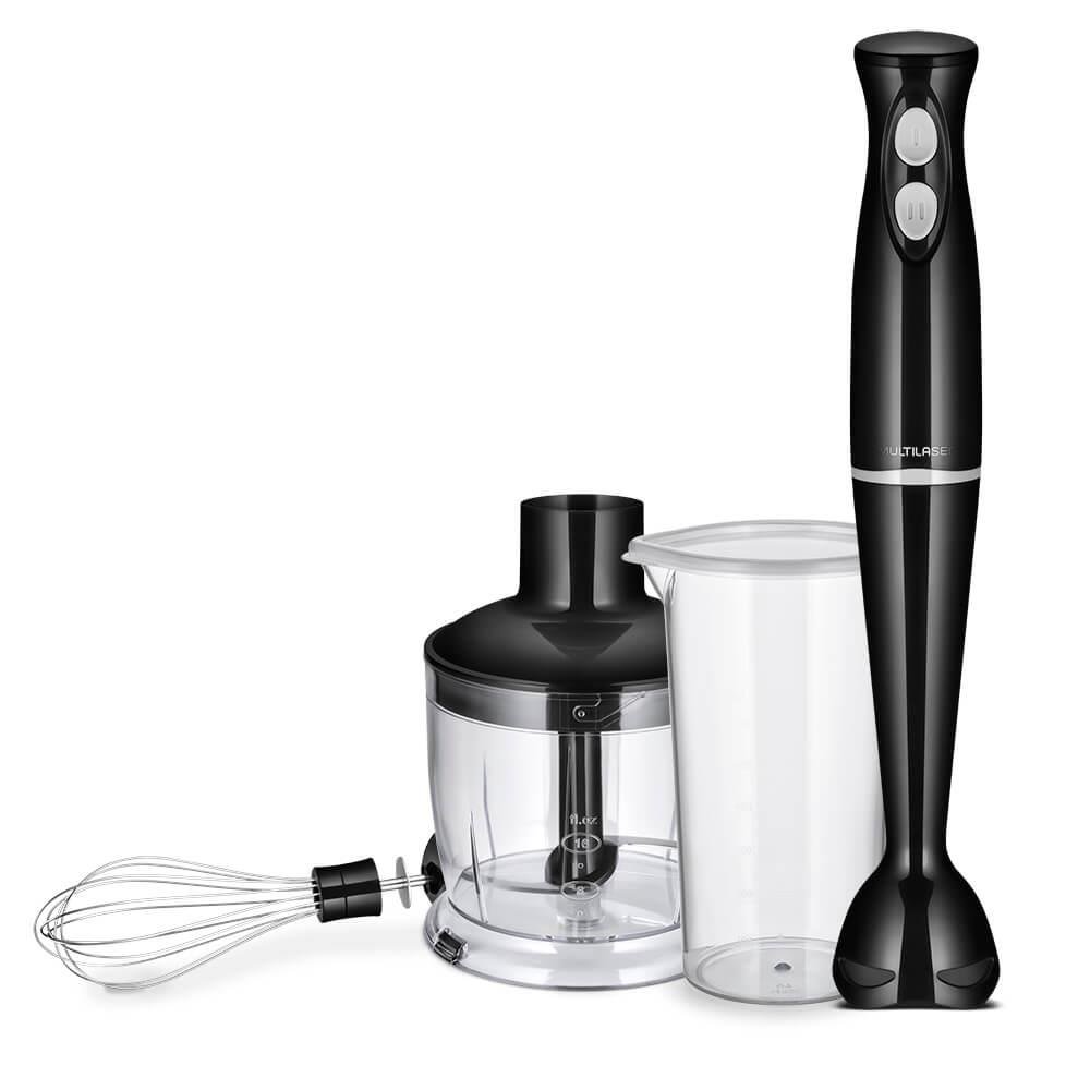 Mixer 3 em 1 Multilaser 220V-350W 2 Velocidades e copo processador / lamina inox para triturar / batedor de clara - Preto - FP06