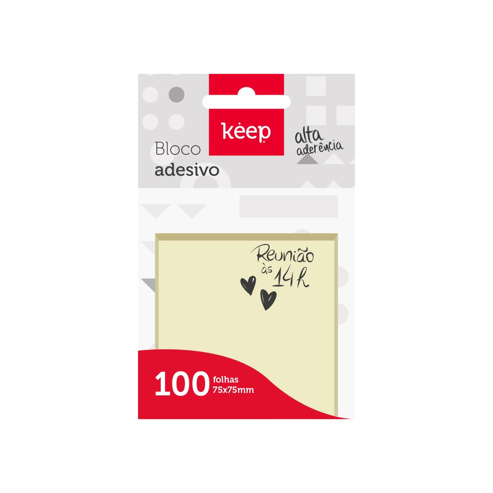 Bloco Adesivo 75x75mm Amarelo 100FL Keep - EI018