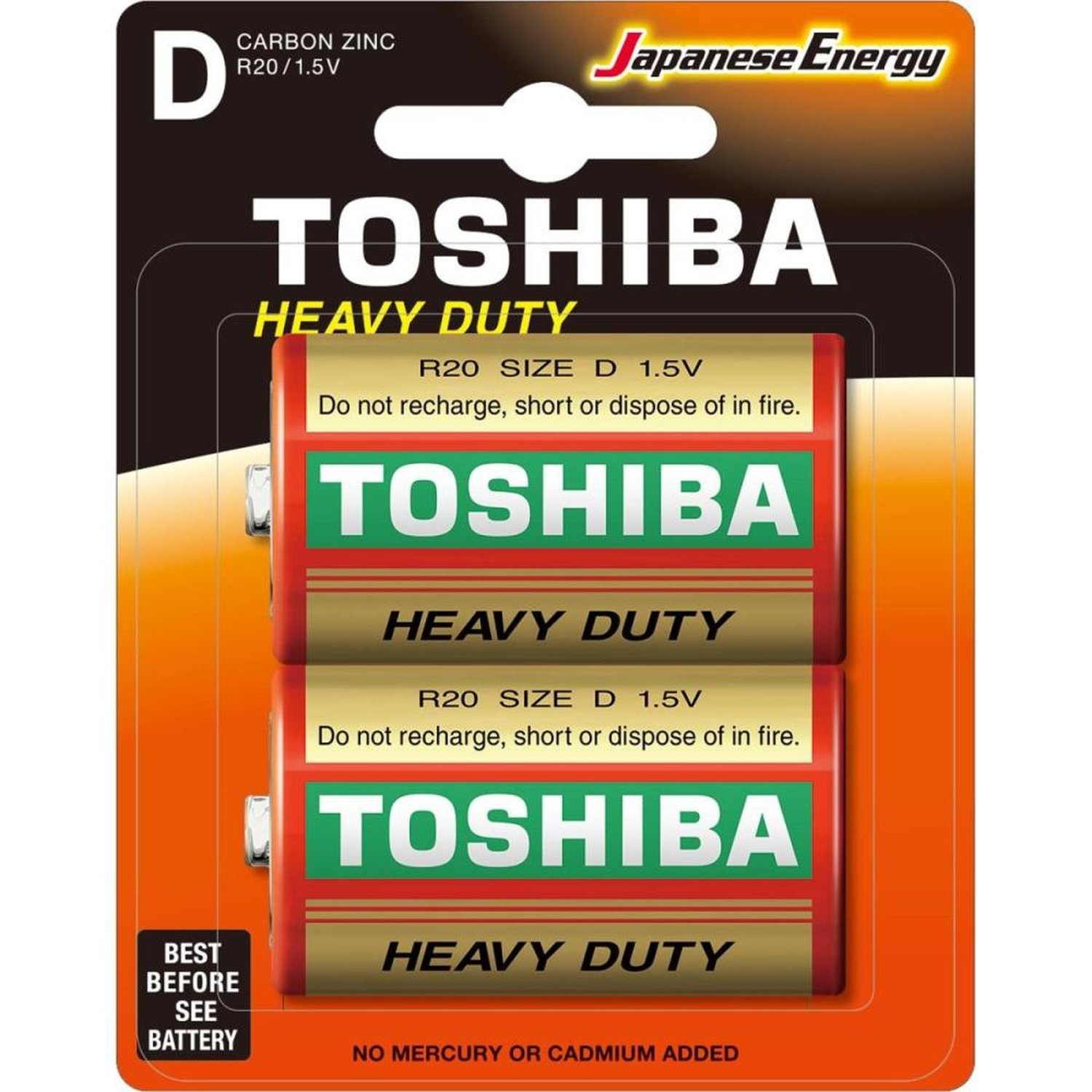 Pilha D Comum R20kg Toshiba - Cartela com 2 unidades