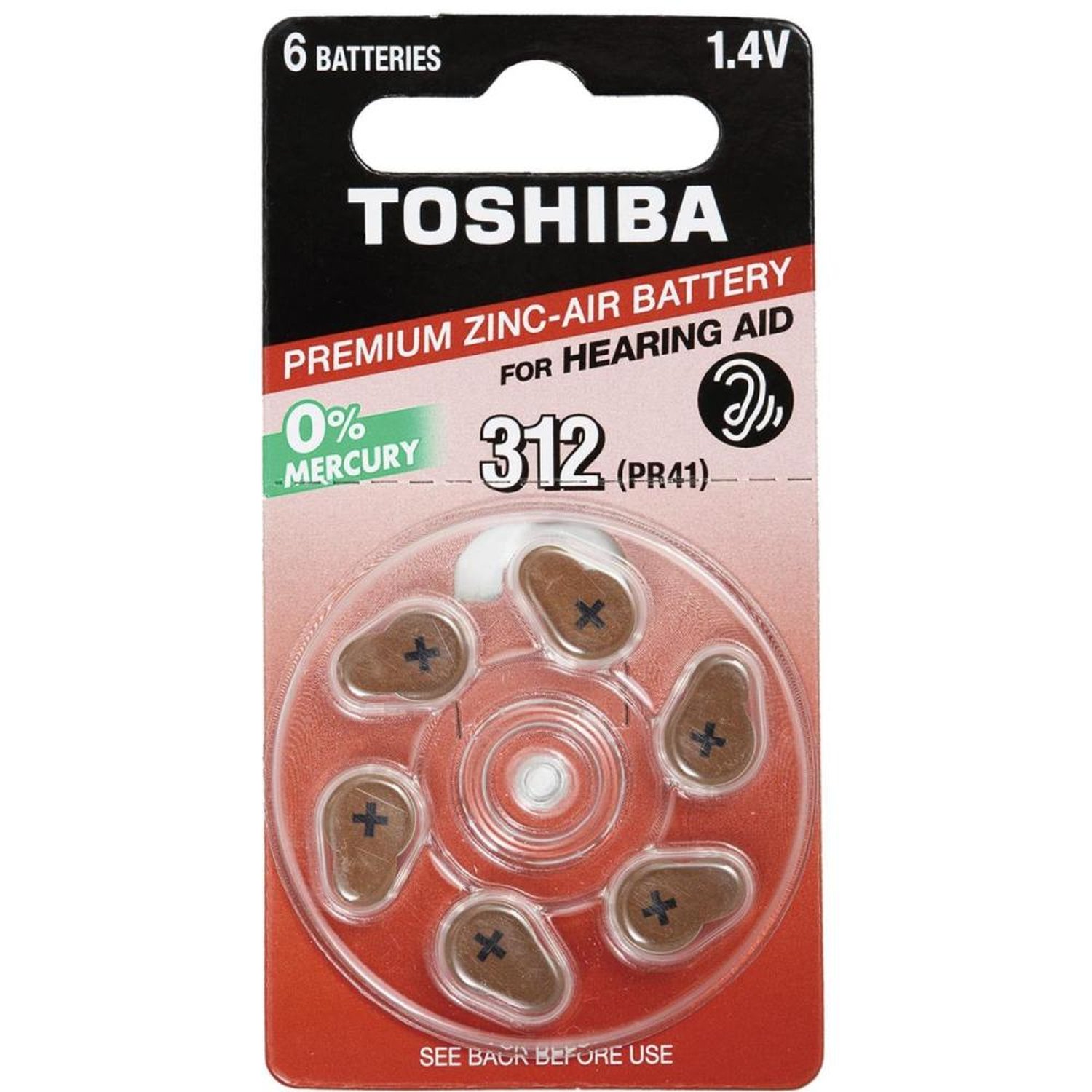 Pilha Auditiva PR41 312 Toshiba - Cartela com 6 pilhas