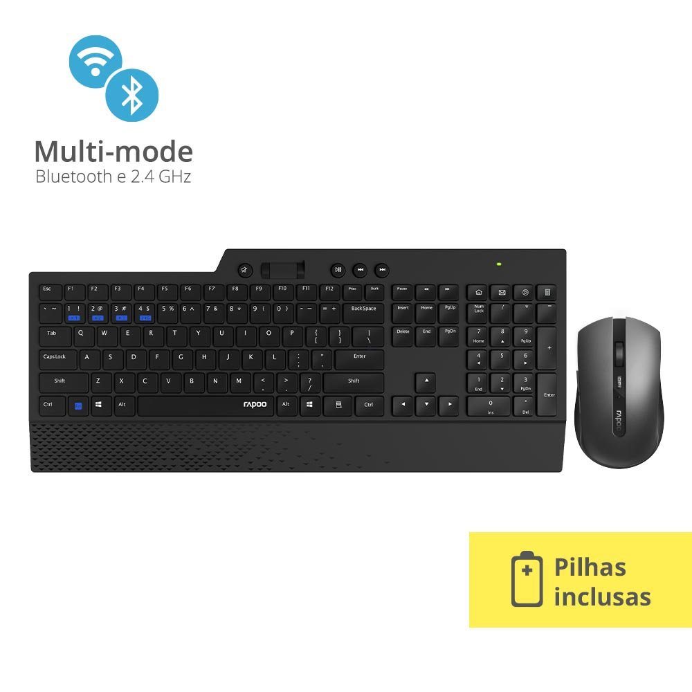 Teclado E Mouse Bluetooth + 2.4 Ghz Black Com Pilha 8200T Rapoo - RA005