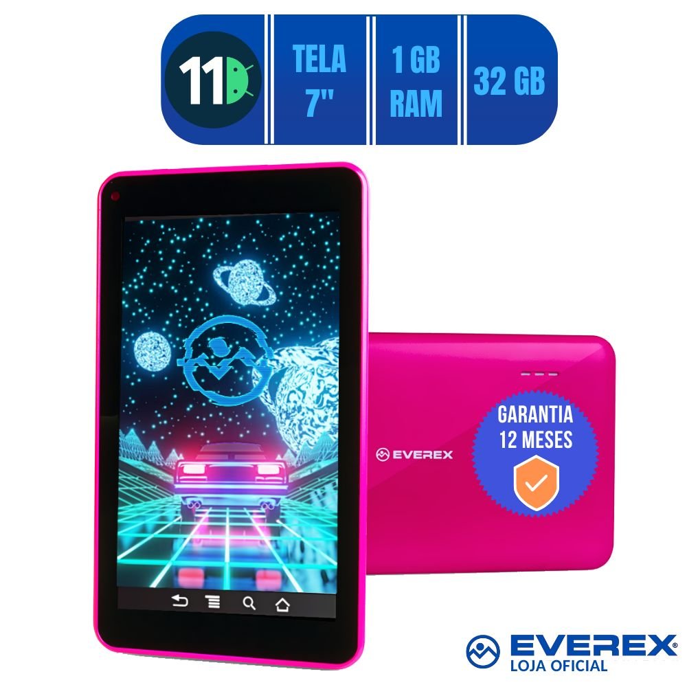 Tablet Quad Core, Tela 7", 1GB RAM, 32GB, WI-FI, Bluetooth, Android 11 Go - Rosa