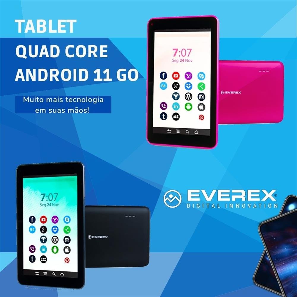 Tablet Quad Core, Tela 7", 1GB RAM, 32GB, WI-FI, Bluetooth, Android 11 Go - Preto