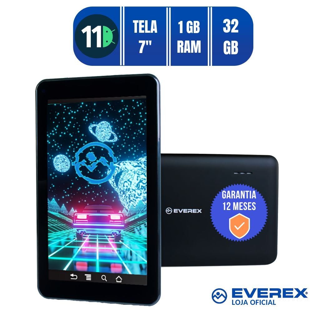 Tablet Quad Core, Tela 7", 1GB RAM, 32GB, WI-FI, Bluetooth, Android 11 Go - Preto