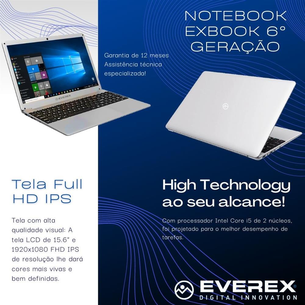 Notebook Intel Core i5, Tela 15.6¿ Full HD IPS, 8GB, 240 SSD e Windows 10 - Everex