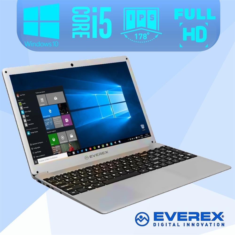 Notebook Intel Core i5, Tela 15.6¿ Full HD IPS, 8GB, 240 SSD e Windows 10 - Everex