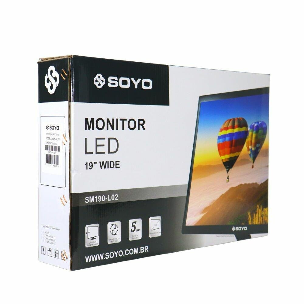 Monitor SOYO, 19" Polegadas, Widescreen 1440x900, com Conexão HDMI e VGA, SM190