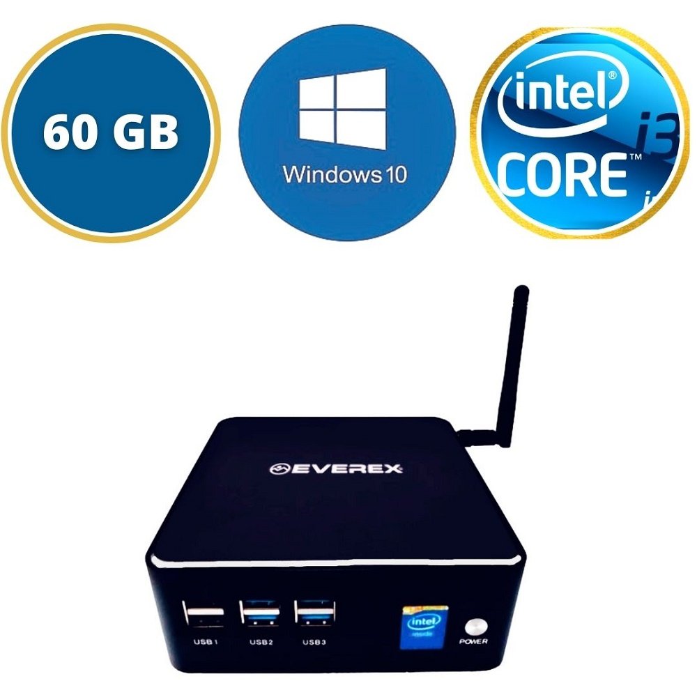 Mini PC NUC Intel Core i3, 8GB ,60GB SSD e Windows 10 - Everex