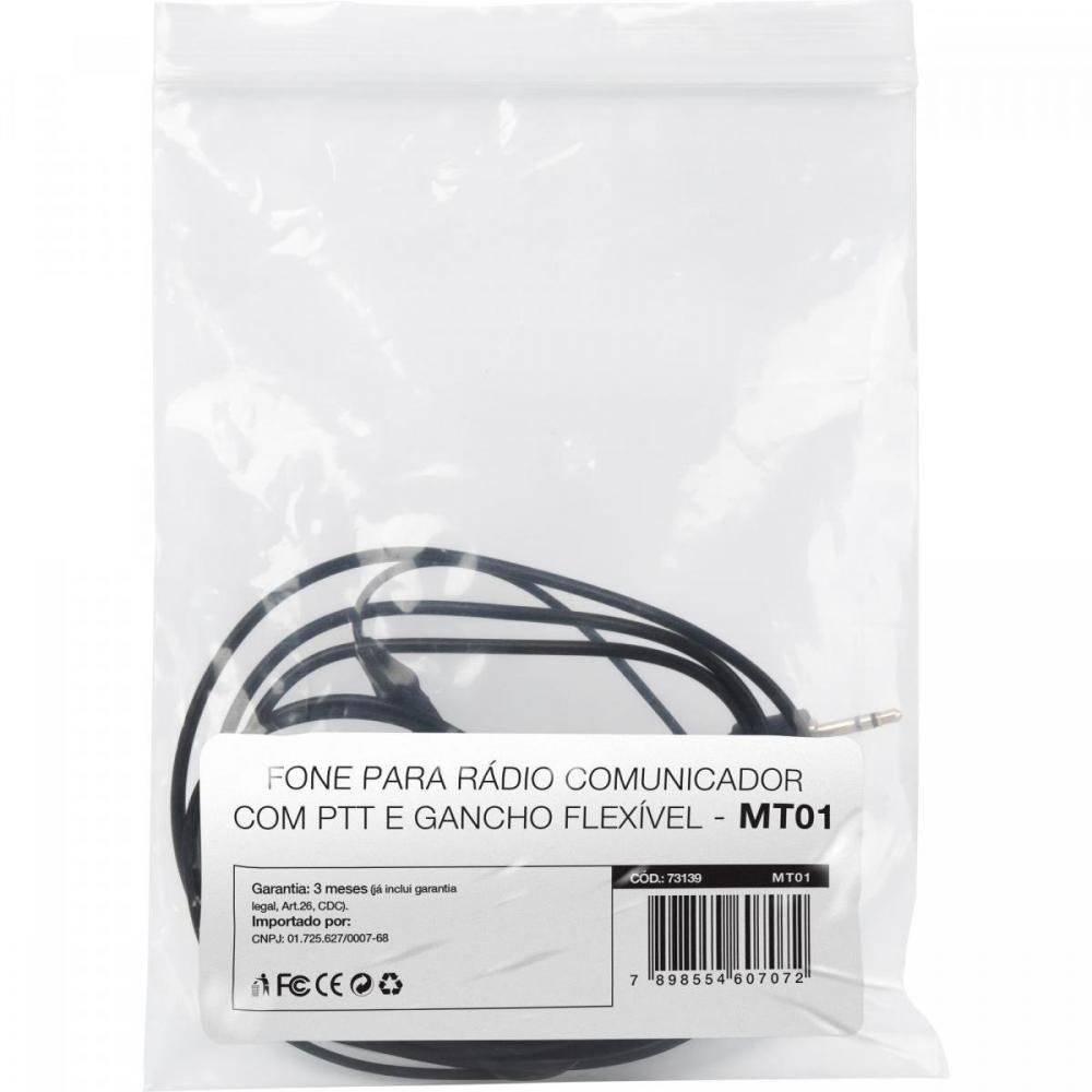 Fone para Rádio Comunicador com Ptt Preto Mt01 Genérico