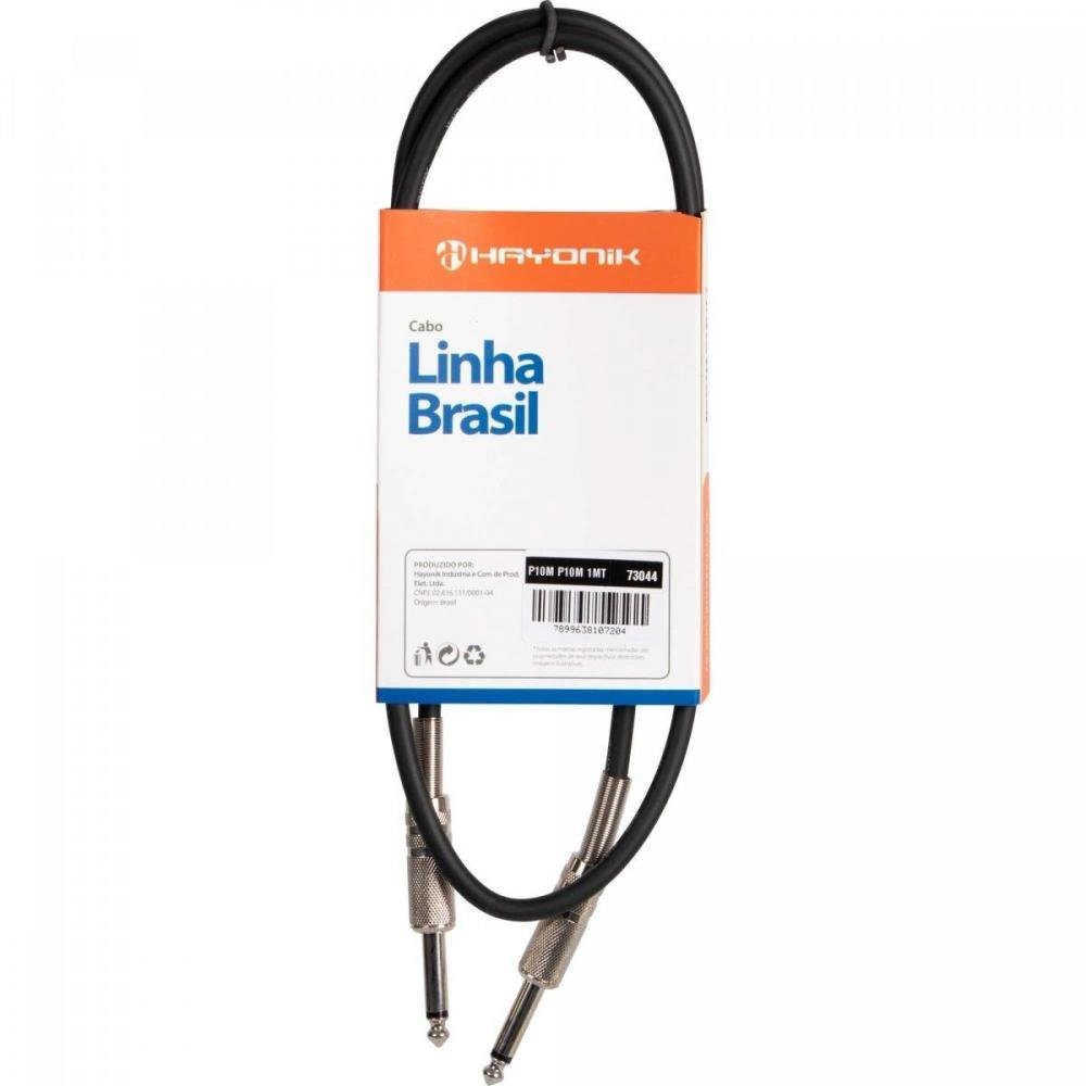 Cabo para Instrumentos P10 X P10 1m Linha BRASIL Preto HAYONIK Un.Venda: PC/1