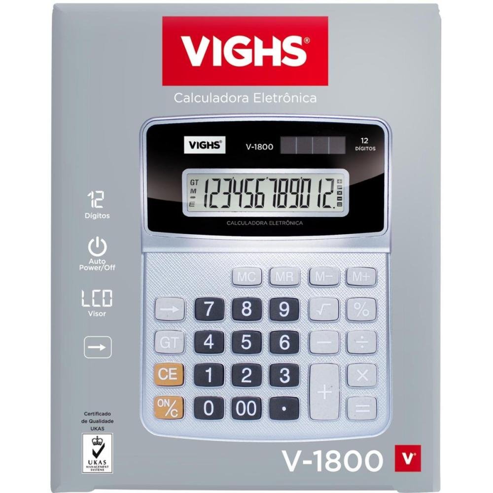 Calculadora de Mesa 12 Dígitos V-1800 Preta Vighs
