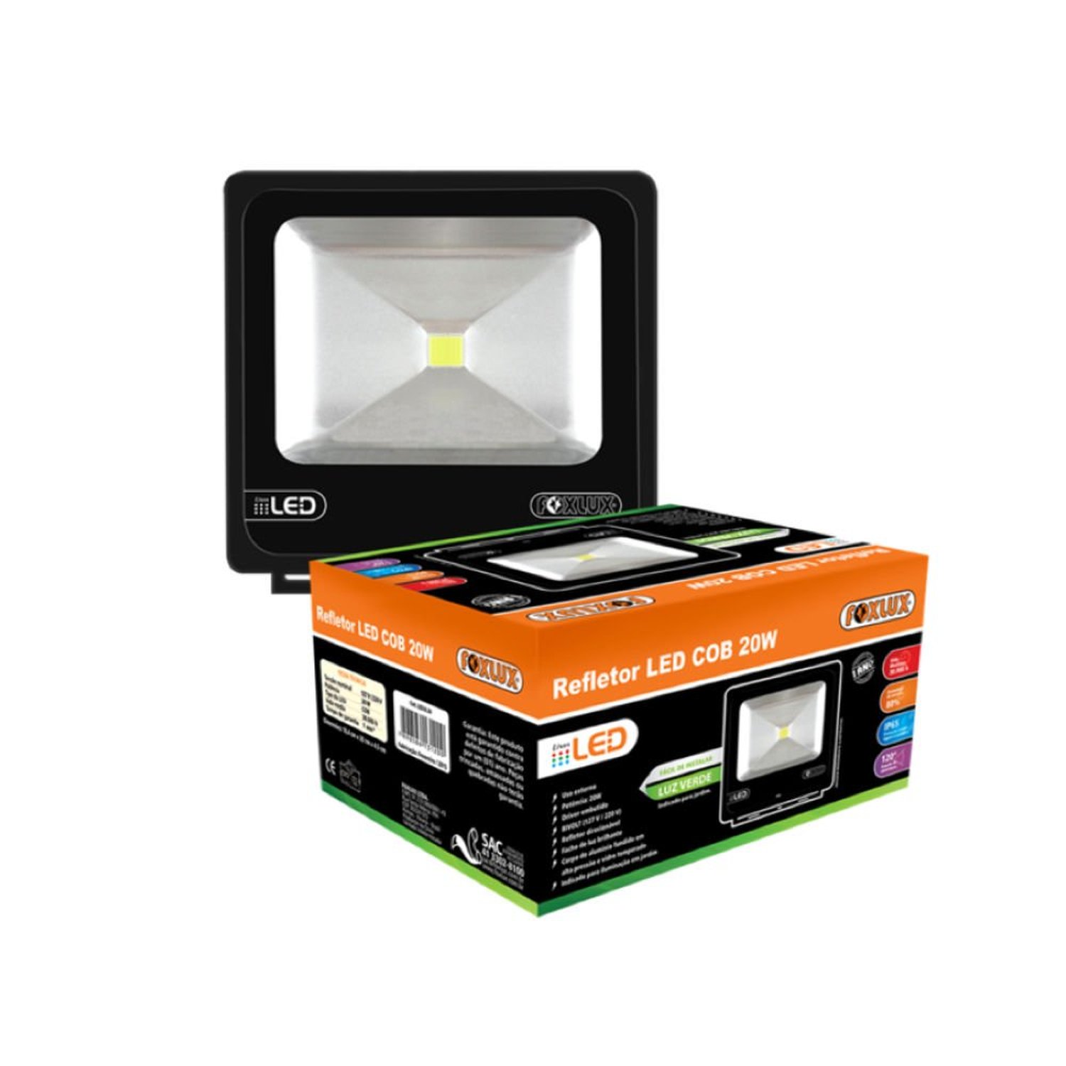 Refletor Led 20W Foxlux Luz Verde Decorativa Ip65 Bivolt