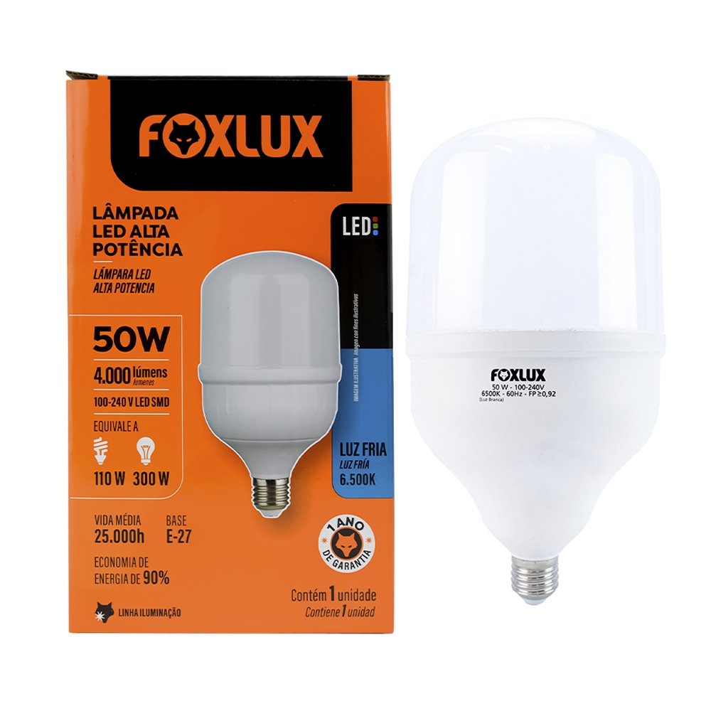 Lâmpada Led Foxlux Alta Potência 50W 6,5K E-27