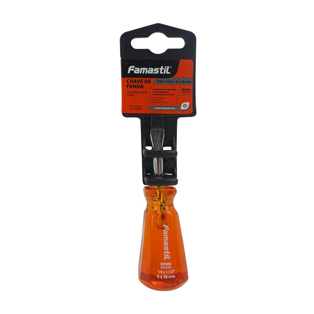 Chave Fenda Toco Famastil Ponta Imantada Cromo Vanadio 1/4x1.1/2P