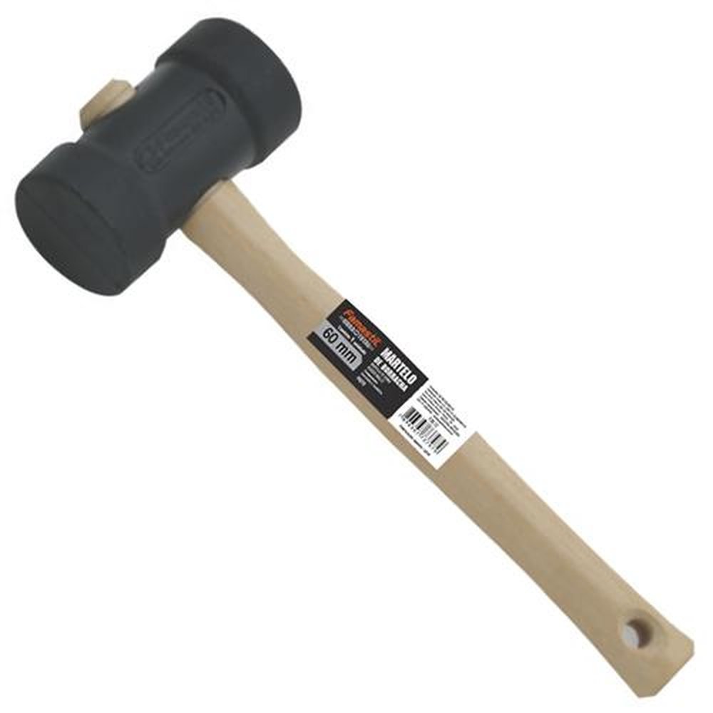 Martelo borracha 60mm preto cabo madeira
