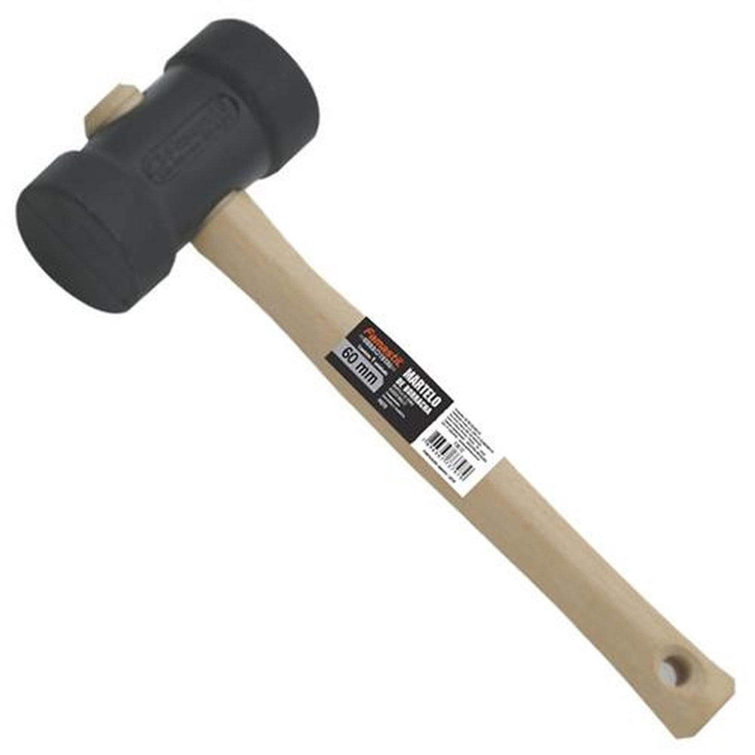 Martelo borracha 60mm preto cabo madeira