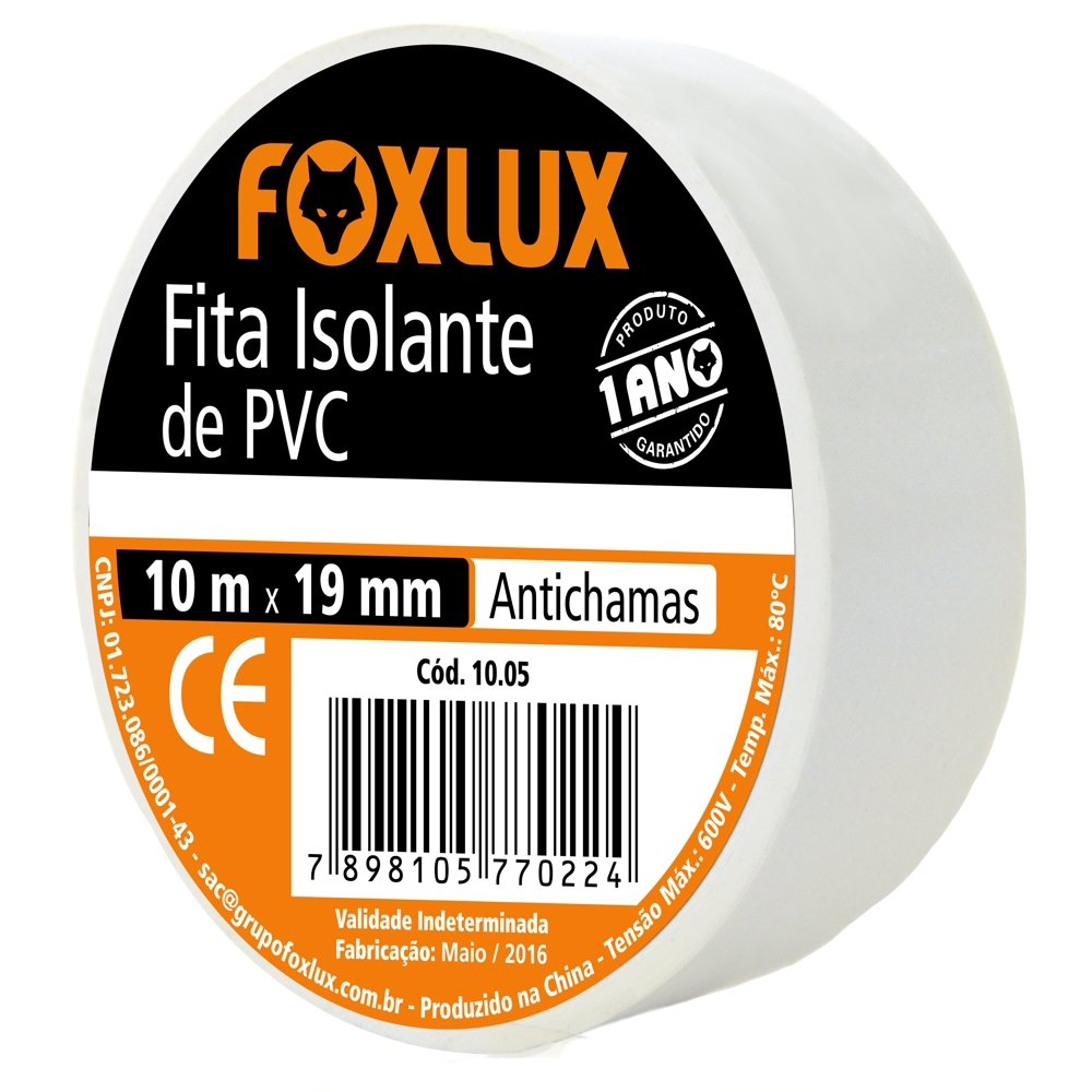 Fita Isolante Foxlux 19mmX10m Branca - Embalagem com 10 Unidades