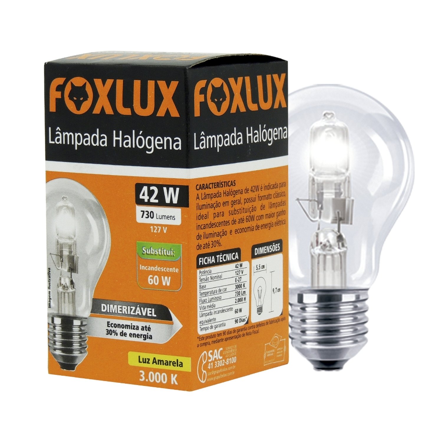 lampada halogena classica 42w 127v