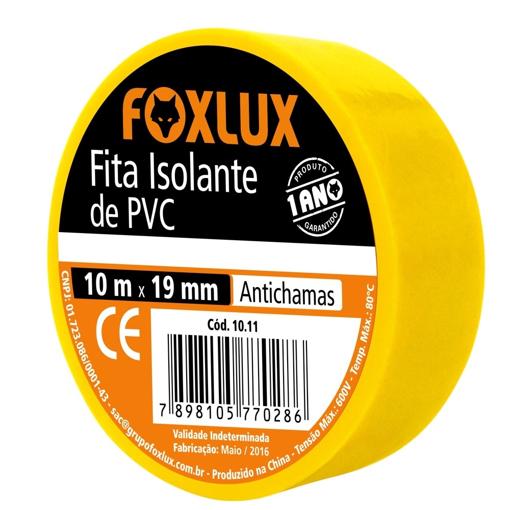 Fita Isolante Foxlux 19mmX10m Amarela - Embalagem com 10 Unidades